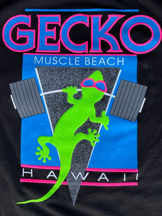 Gecko Muscle Beach Black Cotton Tee