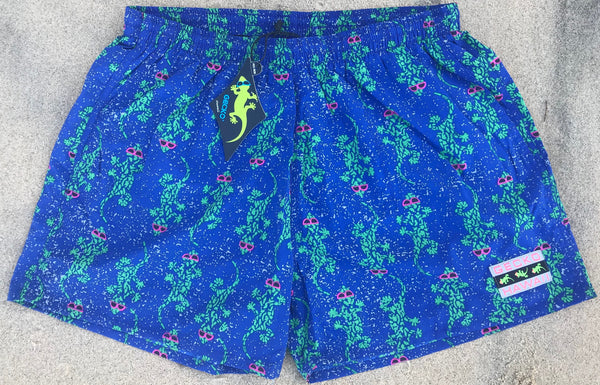 90s Camo Gecko Volley Beach Shorts / Swimsuit - Light Blue