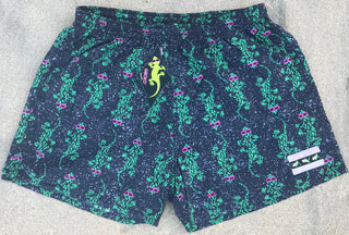 90s Camo Gecko Volley Beach Shorts / Swimsuit - Dark Blue